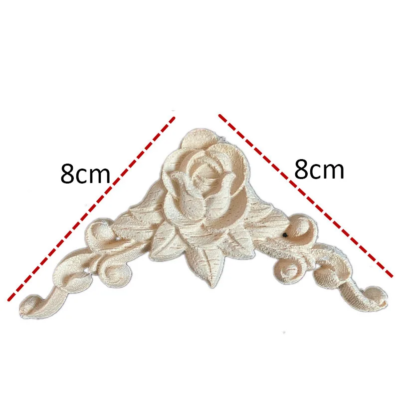 8-10cm European Solid Wood Decoration Appliques Carved Corner Flower Door Furniture Accessories Decals Wooden Home Decor