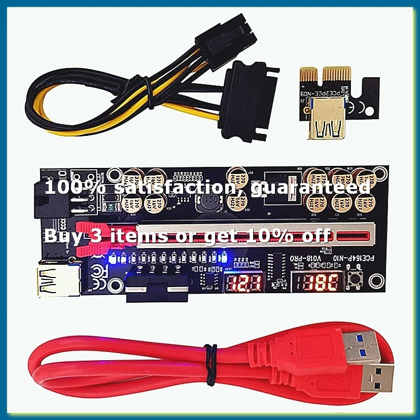 VER018 PRO PCI-E Riser Card USB 3.0 Cable 018 PLUS PCI Express 1X To 16X Extender PCIe Adapter for BTC Mining(Black)-DT30