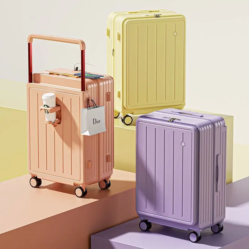 LIXIA Front Opening Multi-Functional Suitcase Business Wide Trolley Luggage ABS+PC Large-capacityPassword Box Travel TrolleyCase