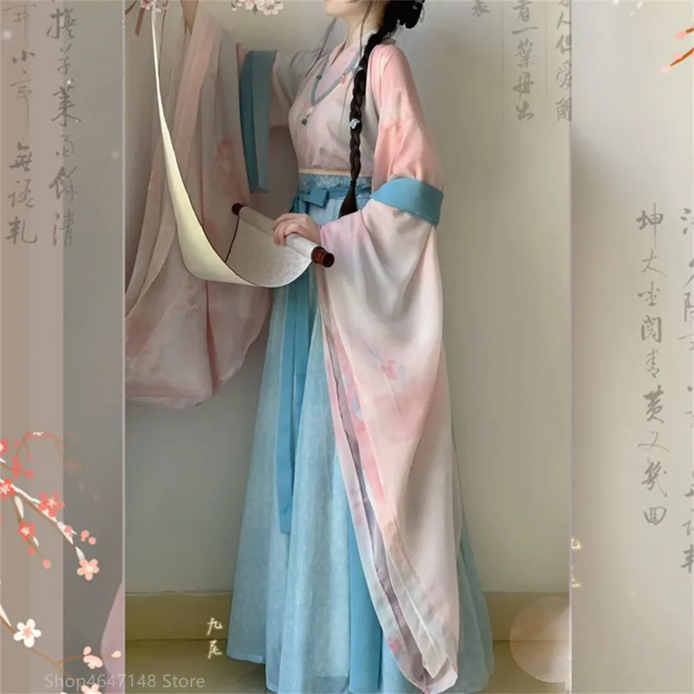 Vintage Hanfu Women Chinese Traditional Stage Dance Dress Female Fairy Cosplay Costume Hanfu Set Blue Elegant Princess Outfits