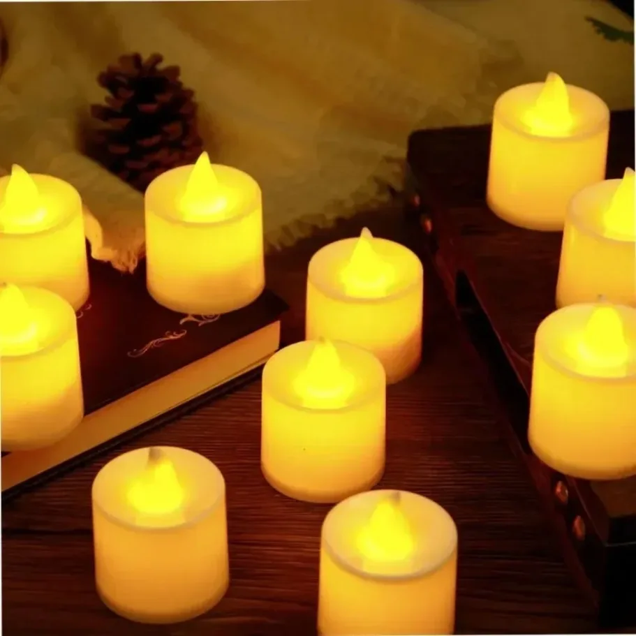 Battery Powered Flameless LED Tealight Candle With On/Off Switch Flickering Simulation Flame Couple Proposal Romantic Home Decor