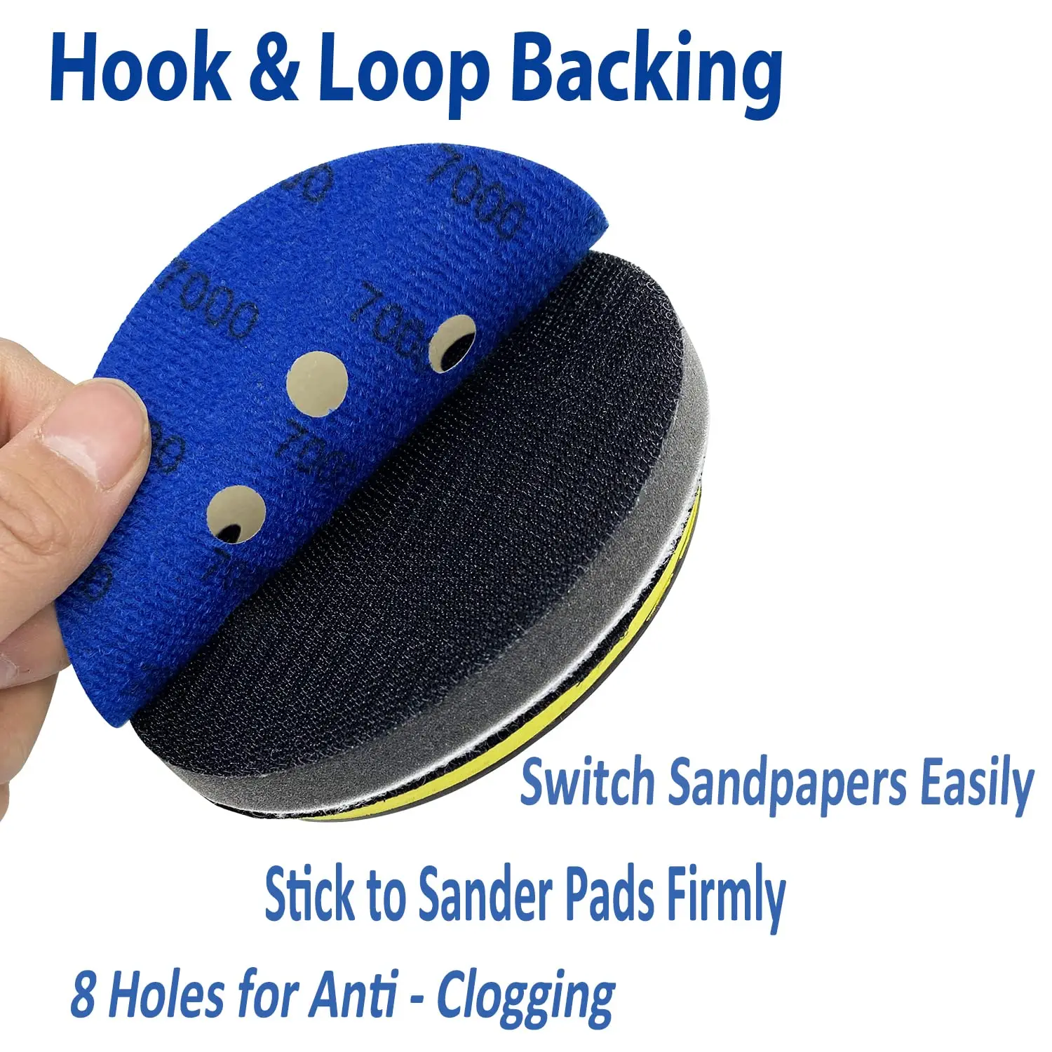 Lixa seca e úmida com interface pad, gancho e loop sortido, 5 polegadas, 8 furos, 70 PCs, 600 PCs, 800 PCs, 1000 PCs, 1500 PCs, 2000 PCs, 3000 PCs, 5000 PCs