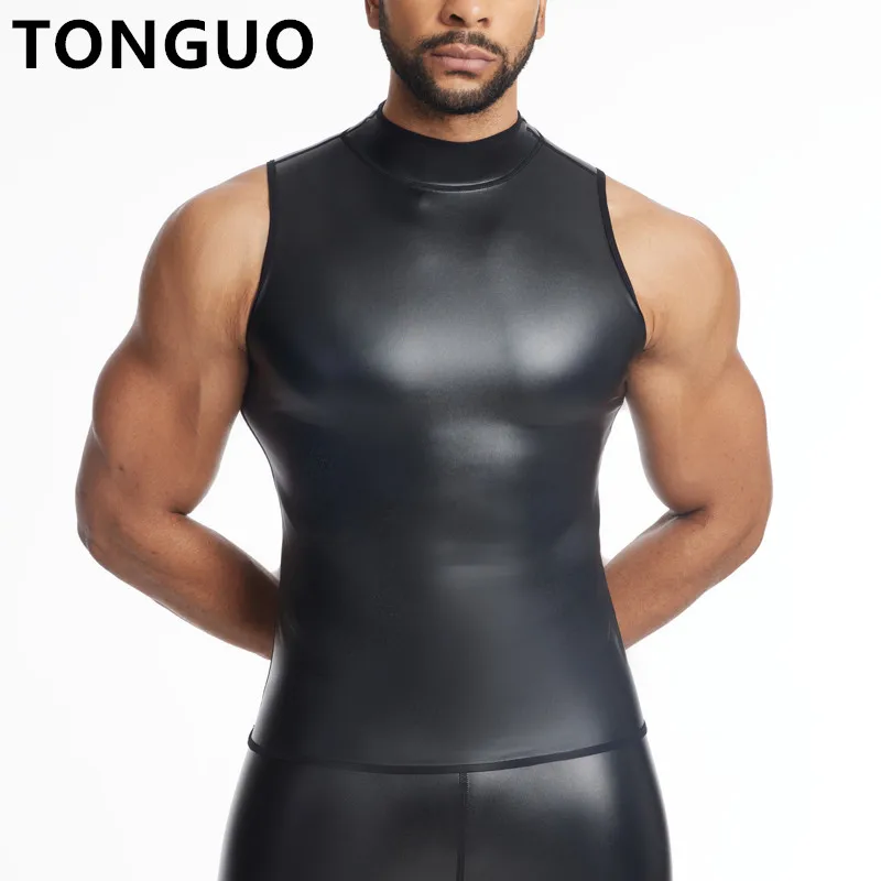 

New Men Faux Leather Vest Undershirt Tank Top Sleeveless Shirt Waistcoats Men's Slim Underwear Body Shaper Waist trainer Corsets