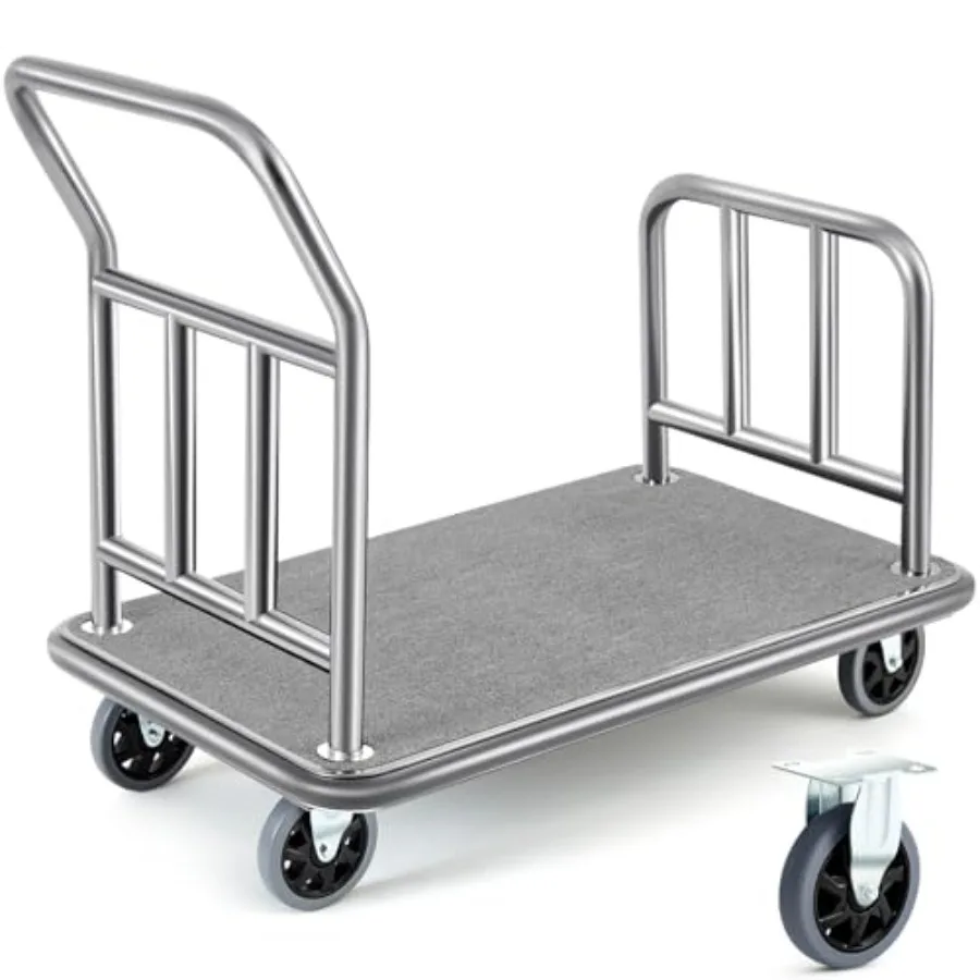 

Тележка для багажа в отель, прямоугольная, стальная, класса люкс, грузоподъемность 385 кг, серая, с высокой платформой и прочной конструкцией