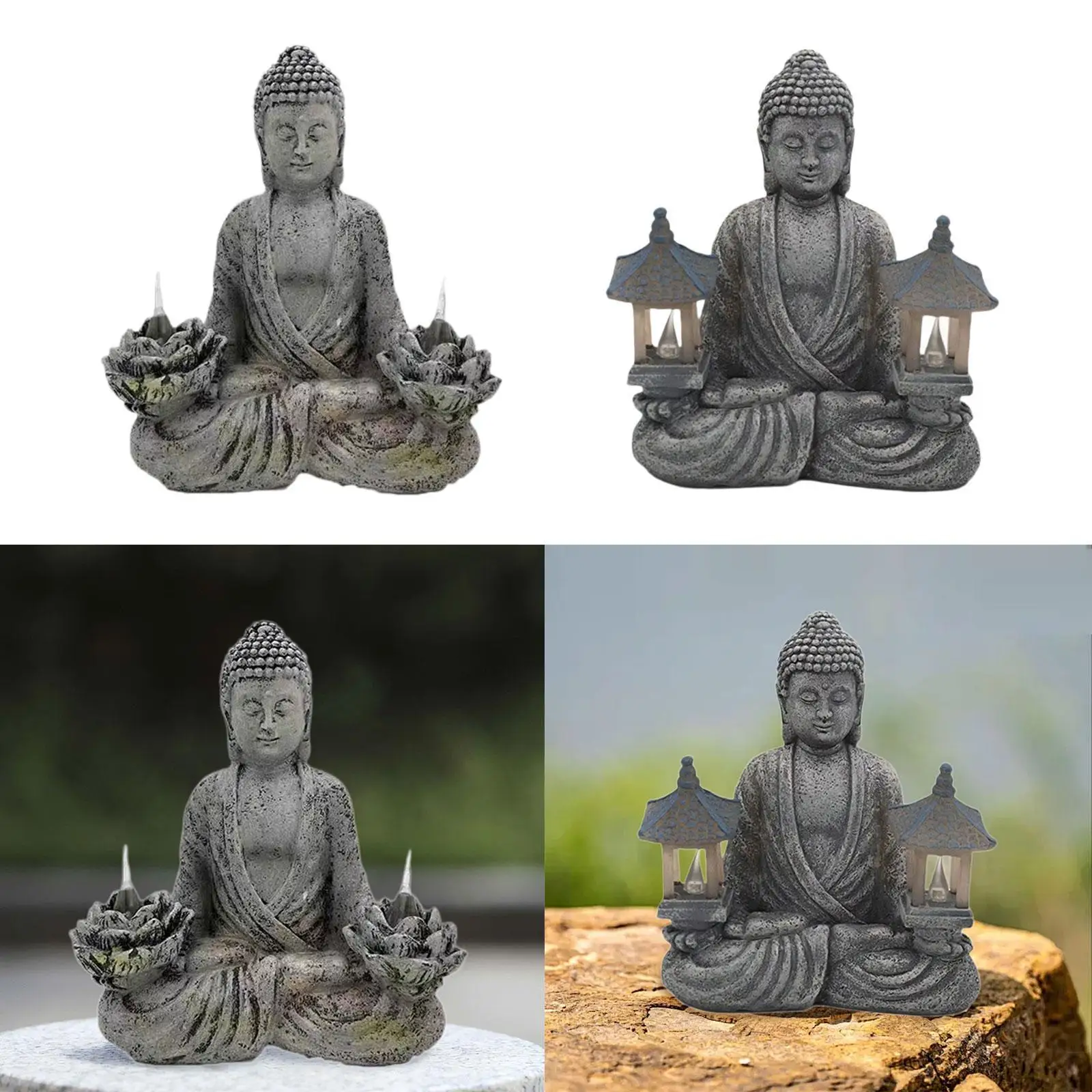Buddha Statue with Solar Light Resin Figurine for Spiritual Room Office Yard