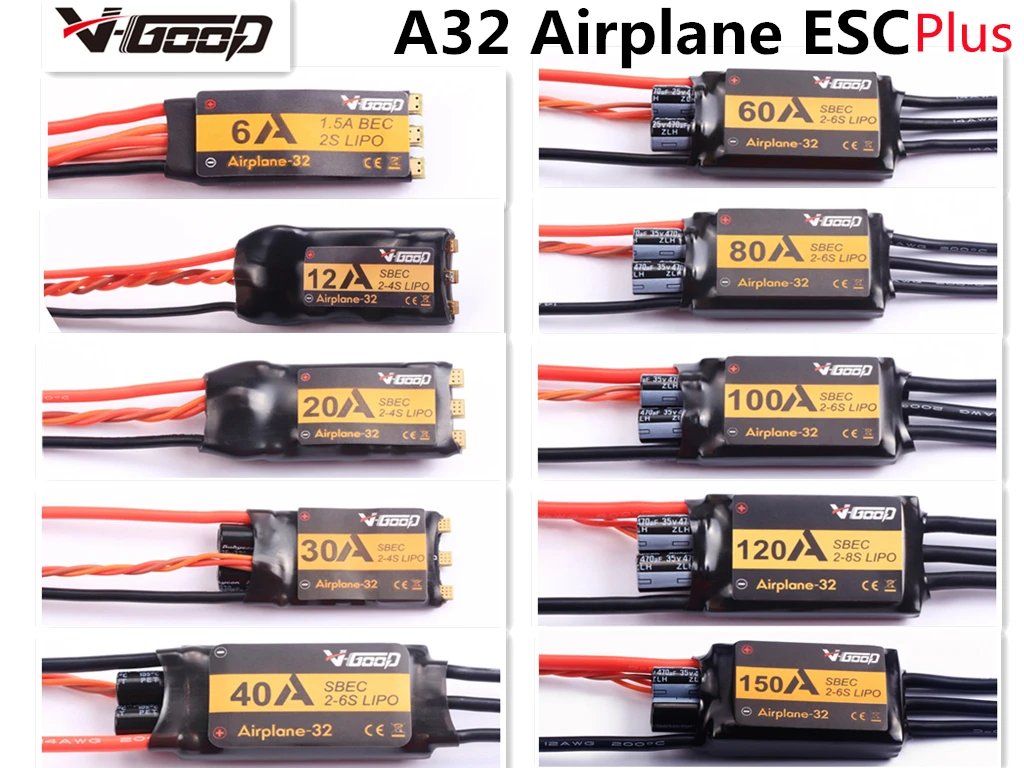 V-GOOD samolot VGOOD 32 Plus (nowy) 32Bits bezszczotkowy ESC 6A 15A 15A 40A 60A 80A 100A 120A 150A BEC SBEC dla samolotu RC stałopłat