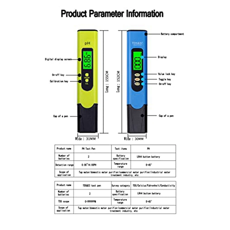 Readout pengukur suhu TDS EC 3-In-1 cocok untuk rumah, kolam renang, hidroponik