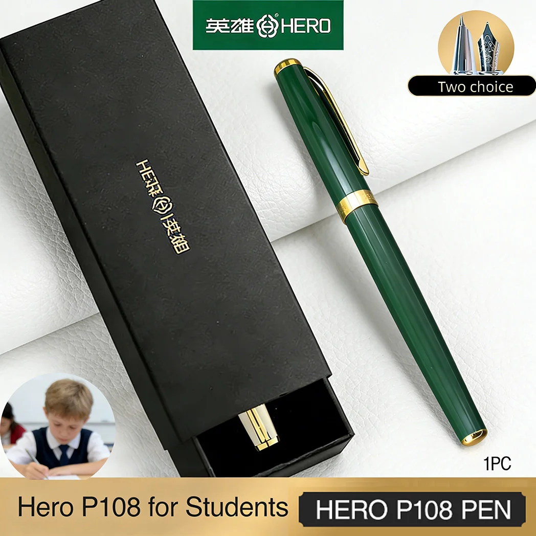 

HERO P108 Metal Fountain Pen 2-Pack, Anti-Slip Matte Grip, 2-IN-1 Ink System, 7 Colors & Nib Options, Smooth Writing No Ink