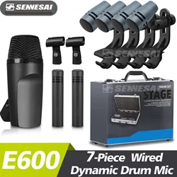 SENNESAI E600 7-Piece e614 e604 Wired Dynamic Drum Microphone (Whole Metal)- Kick Bass, Tom/Snare & Cymbals Mic Set - Use