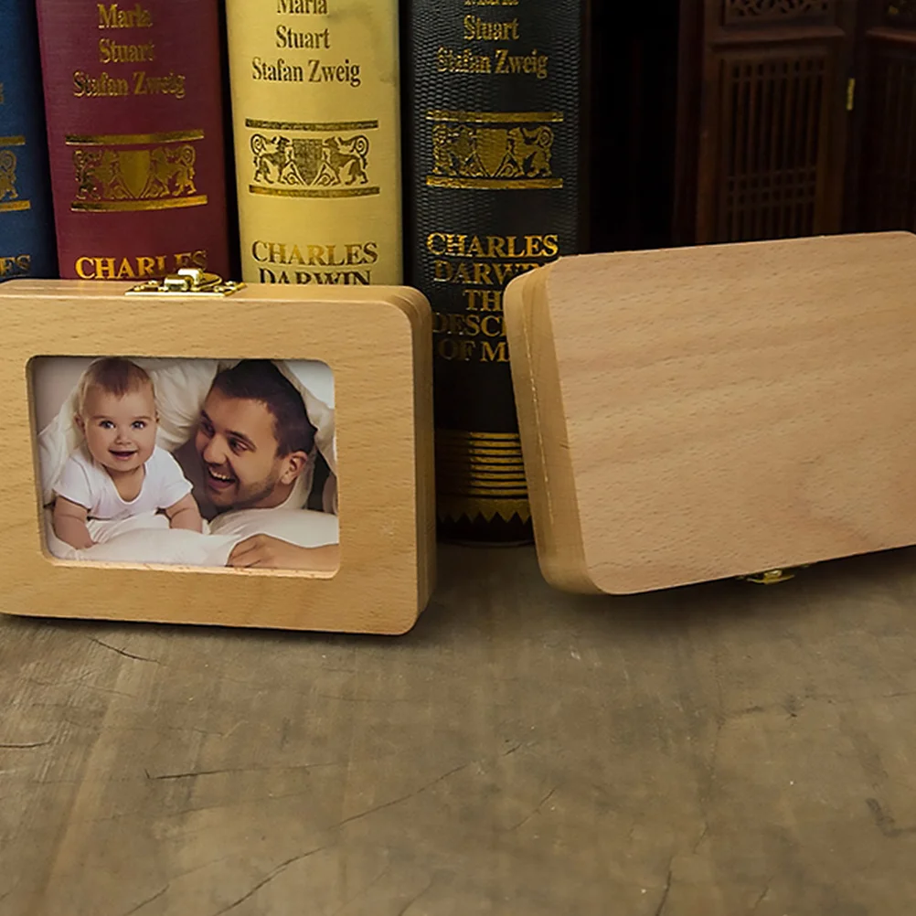 1Set Baby Teeth Organizer Wooden Deciduous Tooth Storage Box for Collecting Baby Teeth Photos Birth Info Deciduous Tooth Holder