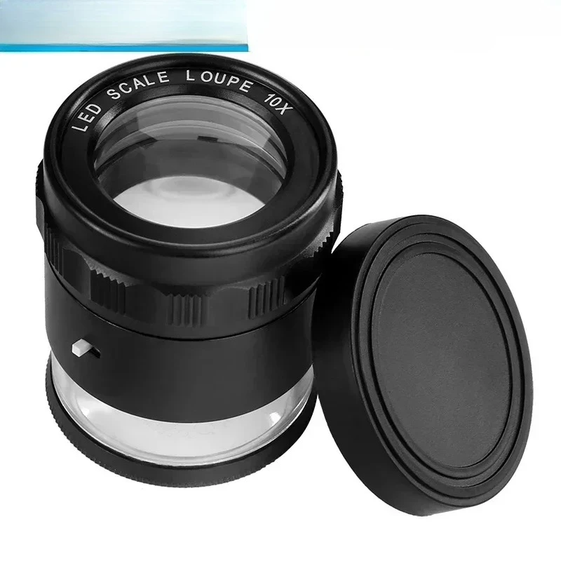 

High magnification handheld magnifying glass with scale, 10x with LED light, high-definition printing dot identification