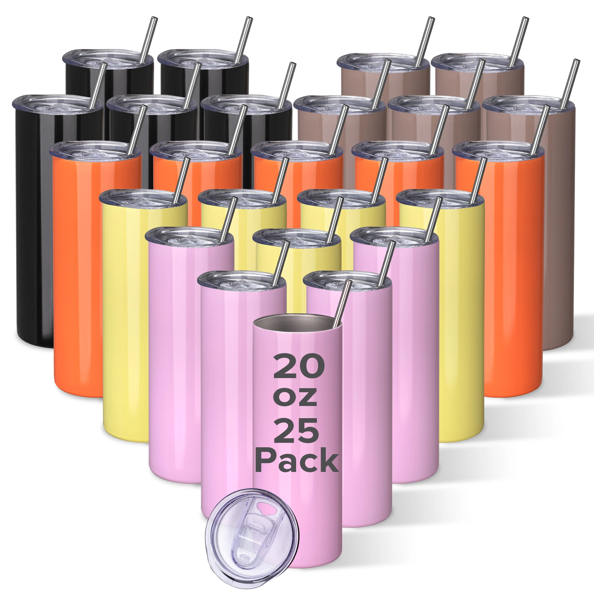 

25 упаковок, 20 унций, дорожные кружки с двойными стенками с порошковым покрытием, вакуумная изоляция из нержавеющей стали, подходит для лазерной гравировки, ледяных/горячих напитков, подарок своими руками