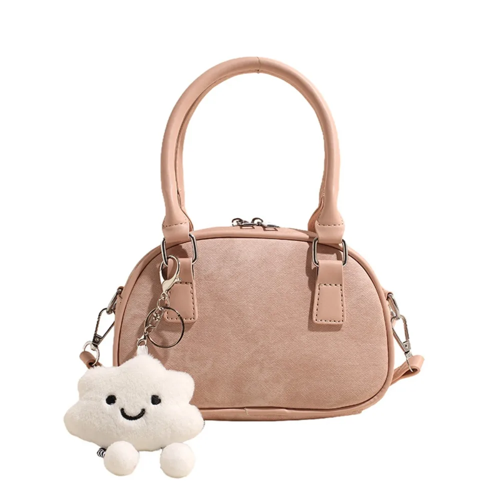 

Creative PU Vintage PU Handbag Brown Cloud Pendant Simple Bowling Bag Korean Style Small Pack Female Boston Bag Outdoor