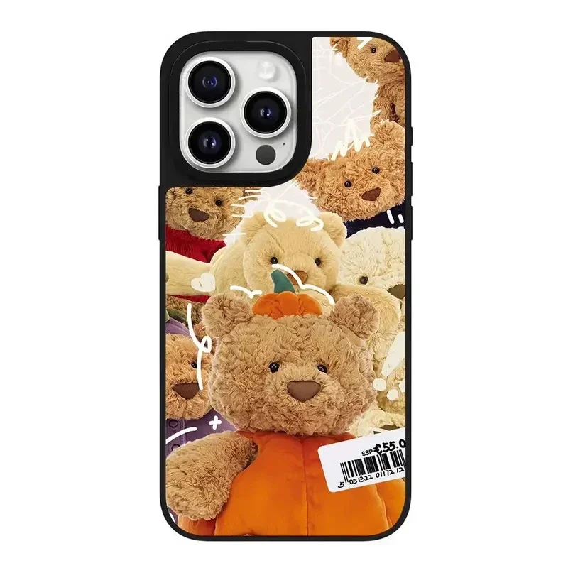 Funda de teléfono magnética con espejo de oso de peluche, bonita funda de felpa para IPhone 11, 12, 13, 14, 15, 16 Pro Max, 16 Pro Max
