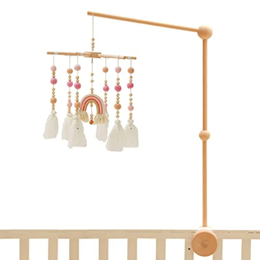 Baby 2In1 Set - Rainbow Mobile Crib HangerBaby Wooden Mobile Arm for Crib Baby Mobile Holder Bassinet Mobile for Crib Toy Mobil