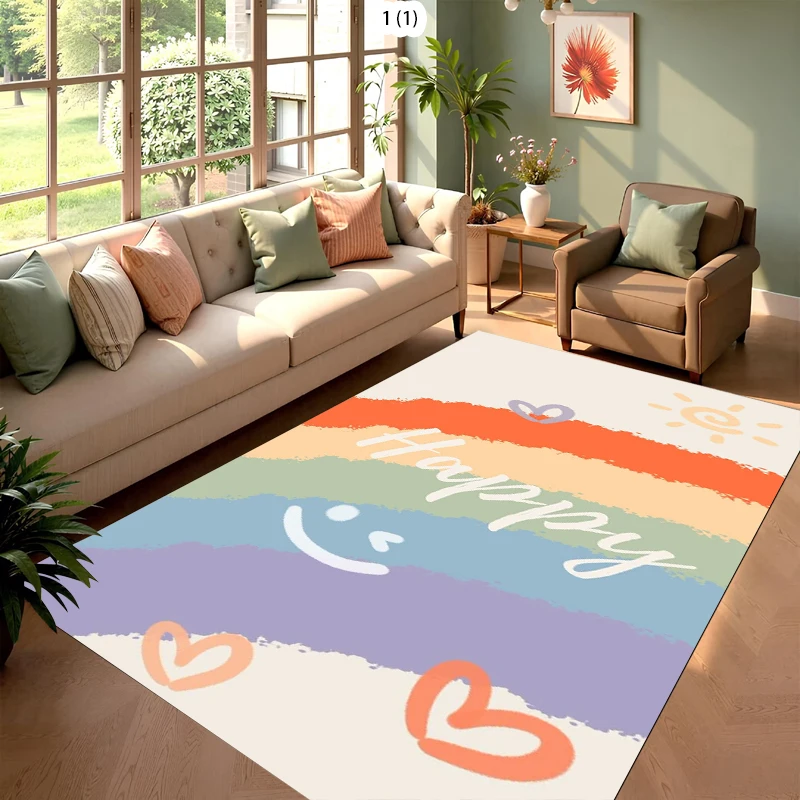 Colorful Rainbow Striped Rug Playful Kids Room Mat NonSlip Comfortable Floor Carpet for Bedside Living Room Sofa Decor Christmas