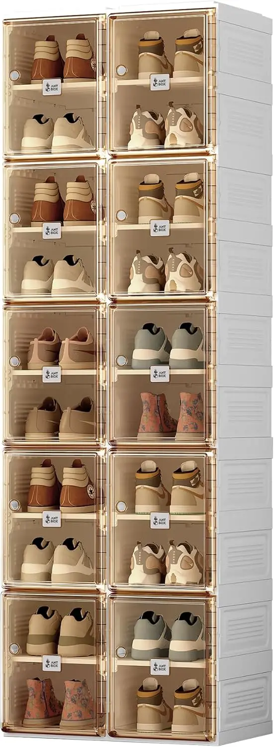 

Shoe Organizer Storage Box, Portable Folding Shoe Rack For Closet With Magnetic Clear Door,Large Sneaker Cabinet Bins S
