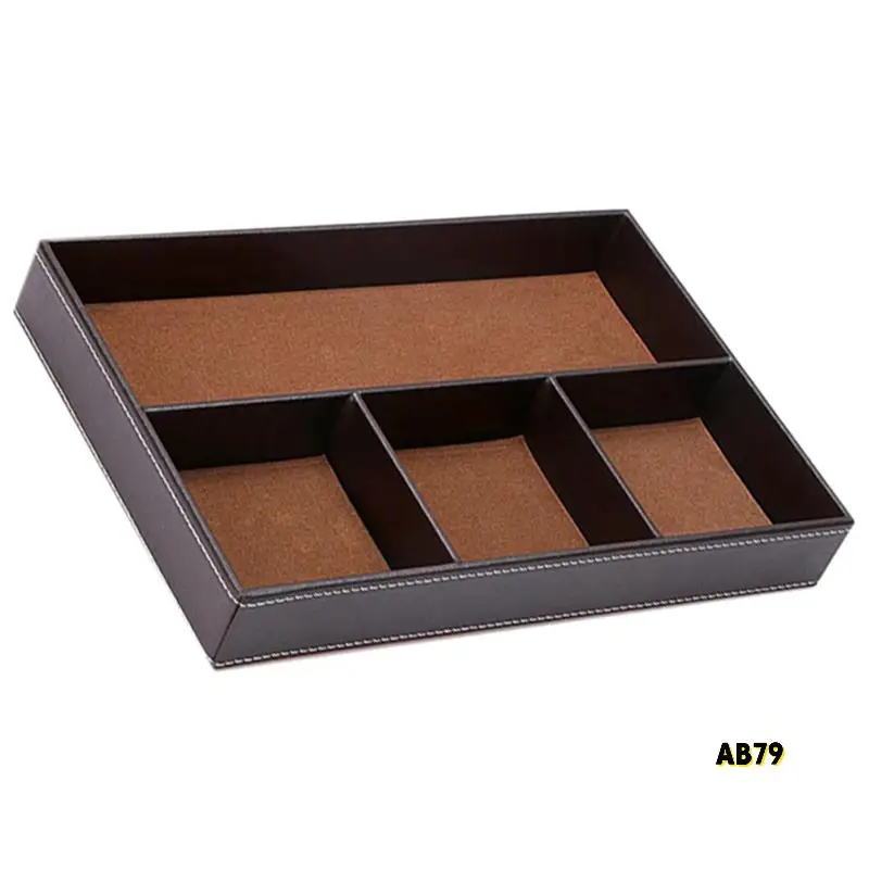 3X 4 슬롯 책상 서랍 정리함, Pu 가죽 서랍 보관함 정리함 분배기(갈색)