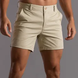 Pantalones cortos deportivos informales holgados con cordón de bolsillo para hombre, pantalones cortos rectos para correr, ropa de moda de verano, Bermudas hasta la rodilla de Color sólido