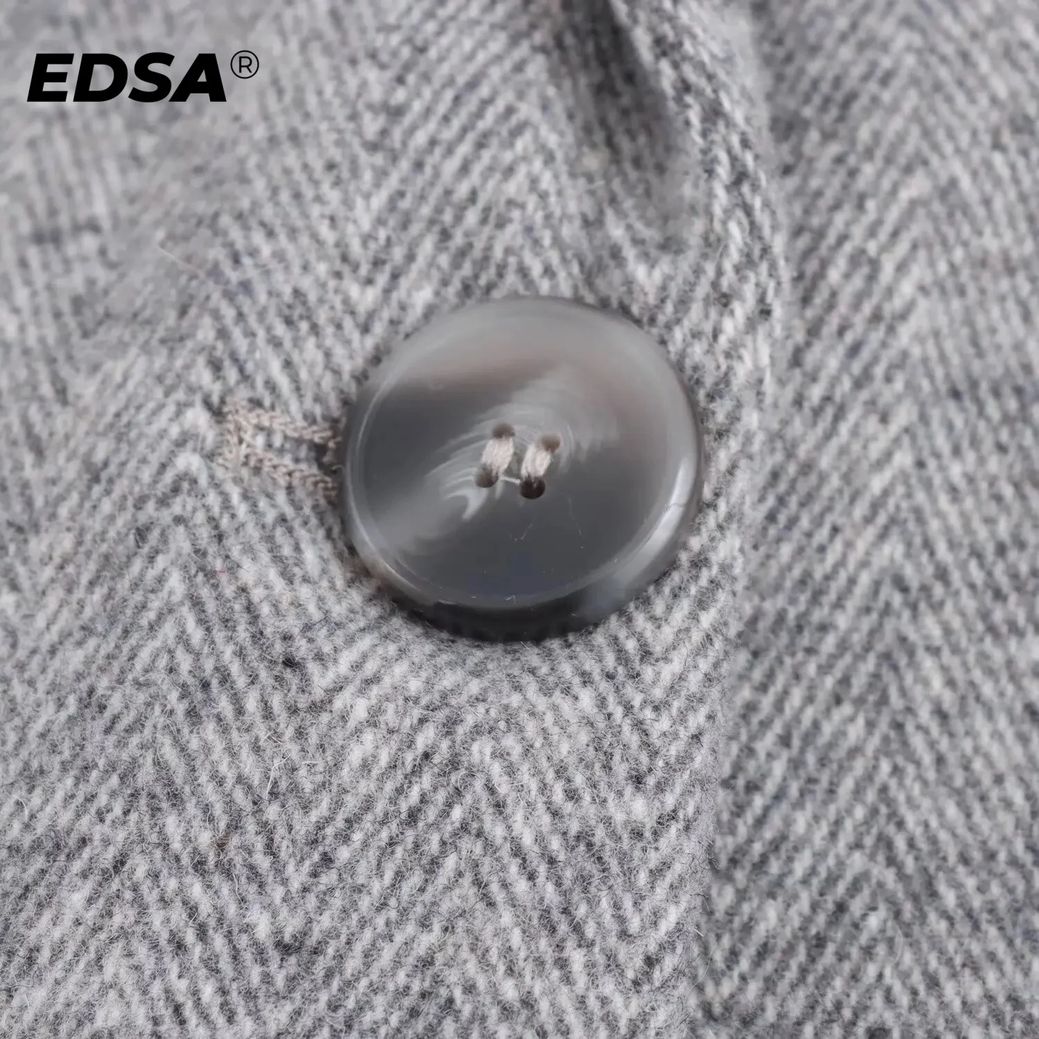 EDSA Women Herringbone Wool Blend Blazer with Flap Pockets for Office Lady Single Button Long Sleeves Jacket Outerwear