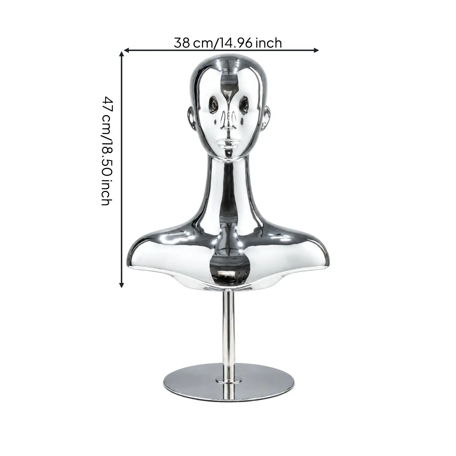 Metal Mannequin Head and Shoulders Display Stand Adjustable Pole for Hat Wig Shop Window Decor