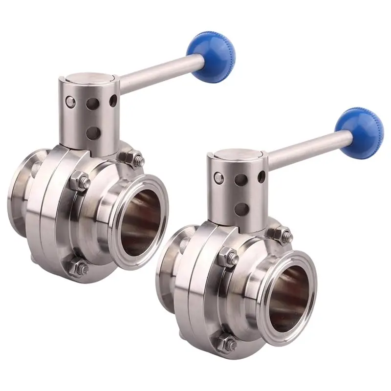 [NEWA76K!】 Stainless Steel 304 2 Pack 1.5 Inch Tri Clamp Sanitary Butterfly Valve With Pull Handle(1.5