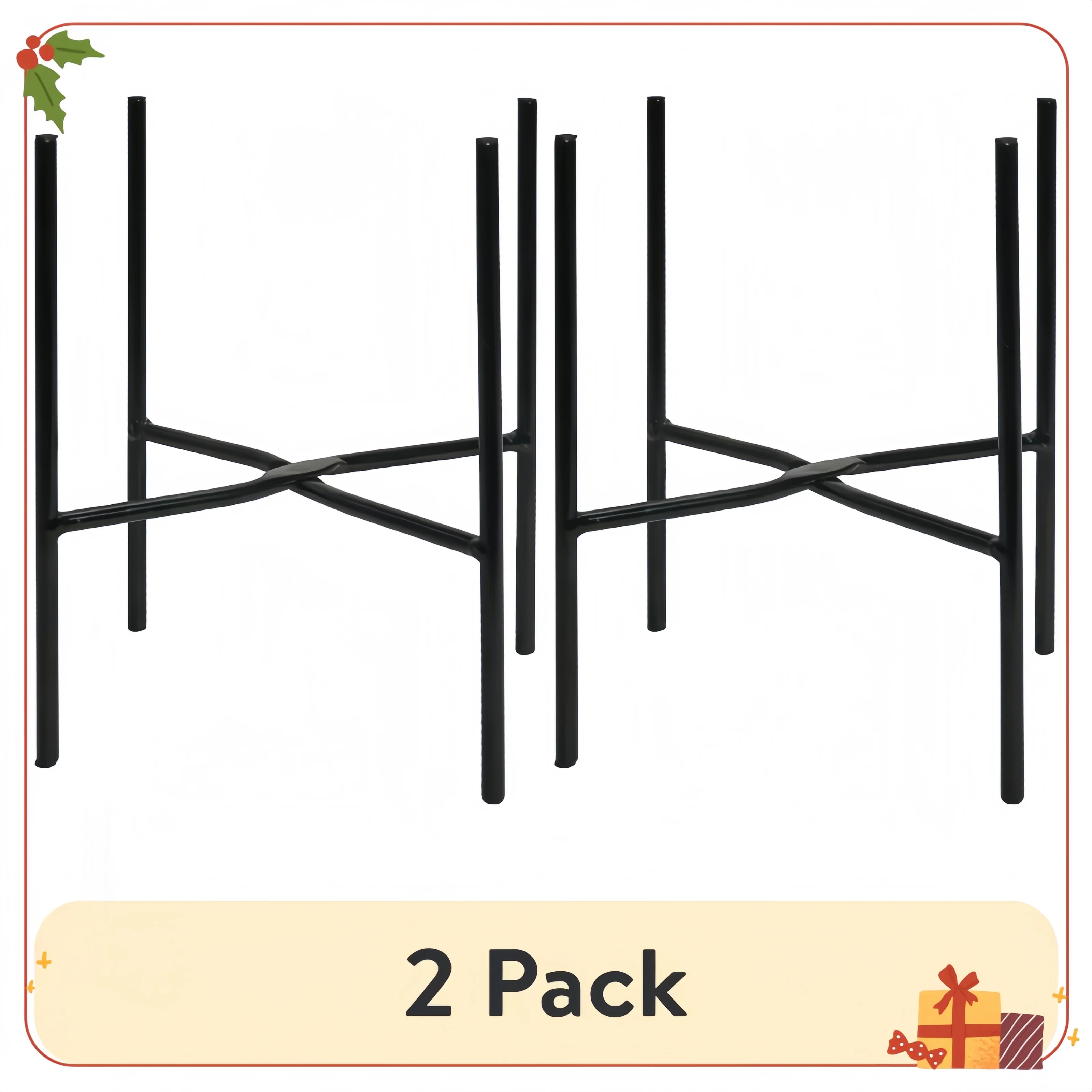 (2 шт.) 8-дюймовая универсальная подставка для растений из черного металла с черным порошковым покрытием, современный индустриальный стиль.