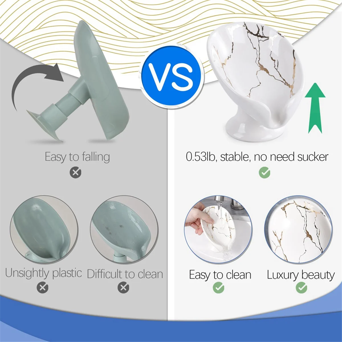 

The New Soap Dish, Ceramic Soap Holder Self Draining Marble Look Leaf-Shape Soap Dishes for Bathroom,White