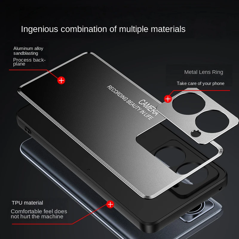 Aluminum Alloy Sandblasted Back Plate Phone Case Shell for Vivo Y27S Y27 Y77 Y78 Y36 5G 4G Metal Camera Protective Back Cover