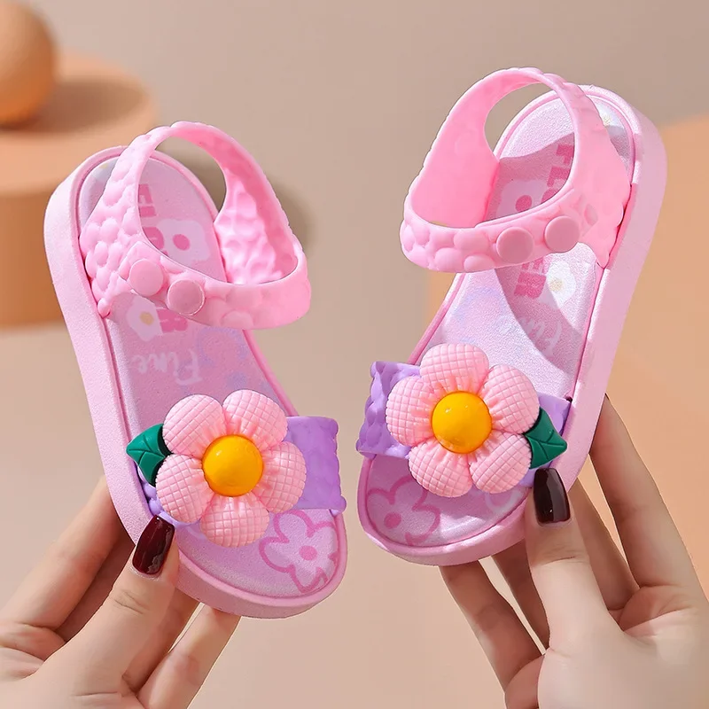 Sandalias antideslizantes para niños y niñas, zapatos transpirables de arcoíris, princesa bonita, para exteriores y playa, novedad de 2024