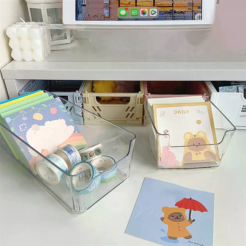 Acrylic Storage Box Transparent Desktop Organizer Large Capacity Stickers Box Subpackage Holder Desktop Stationery Storage Box