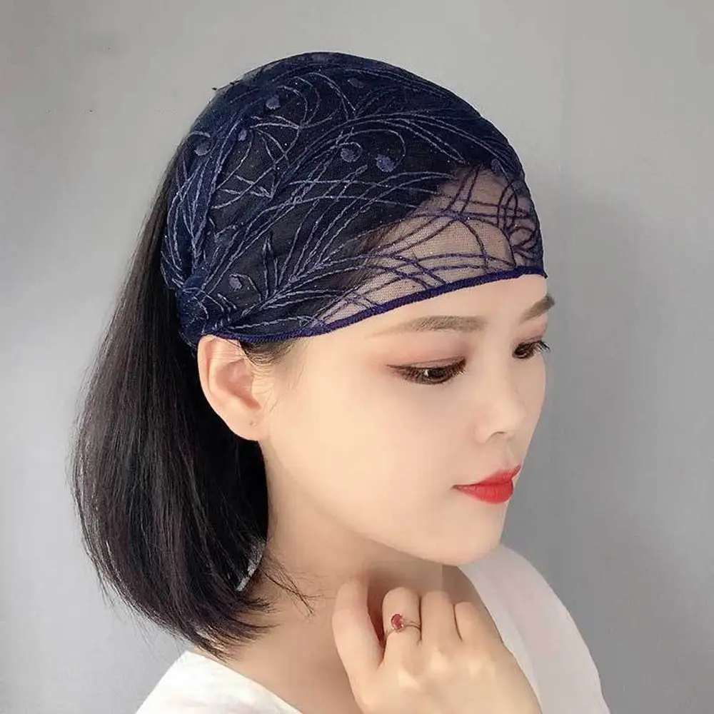 

Wide Side Transparent Mom Headwear Fashion Headwear Lace Flower Hairbands Korean Hair Hoop Mesh Headband Women Head Wrap