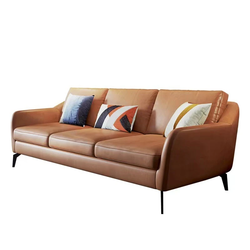 Modern simple business reception, three-person living room office Italian style, first-layer cowhide Nordic trend sofa