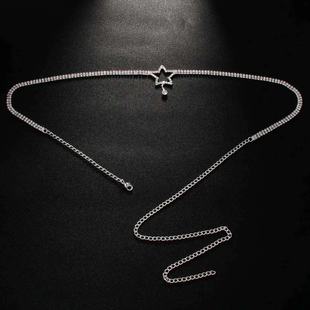 Sexy Rhinestone Star Waist Chain Summer Bikini Party Iced Out Crystal Simple Beach Belt Belly Chain Women Body Jewelry Wholesale