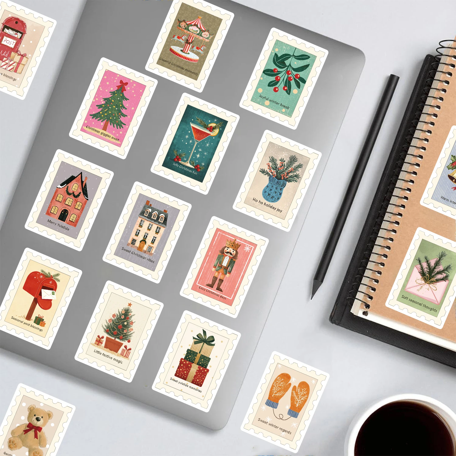 50PCS Watercolor Christmas Vintage Stamp Print Sticker Luggage Motorcycle Bicycle Guitar Graffiti Laptop Cafe Bar Fashion Decor