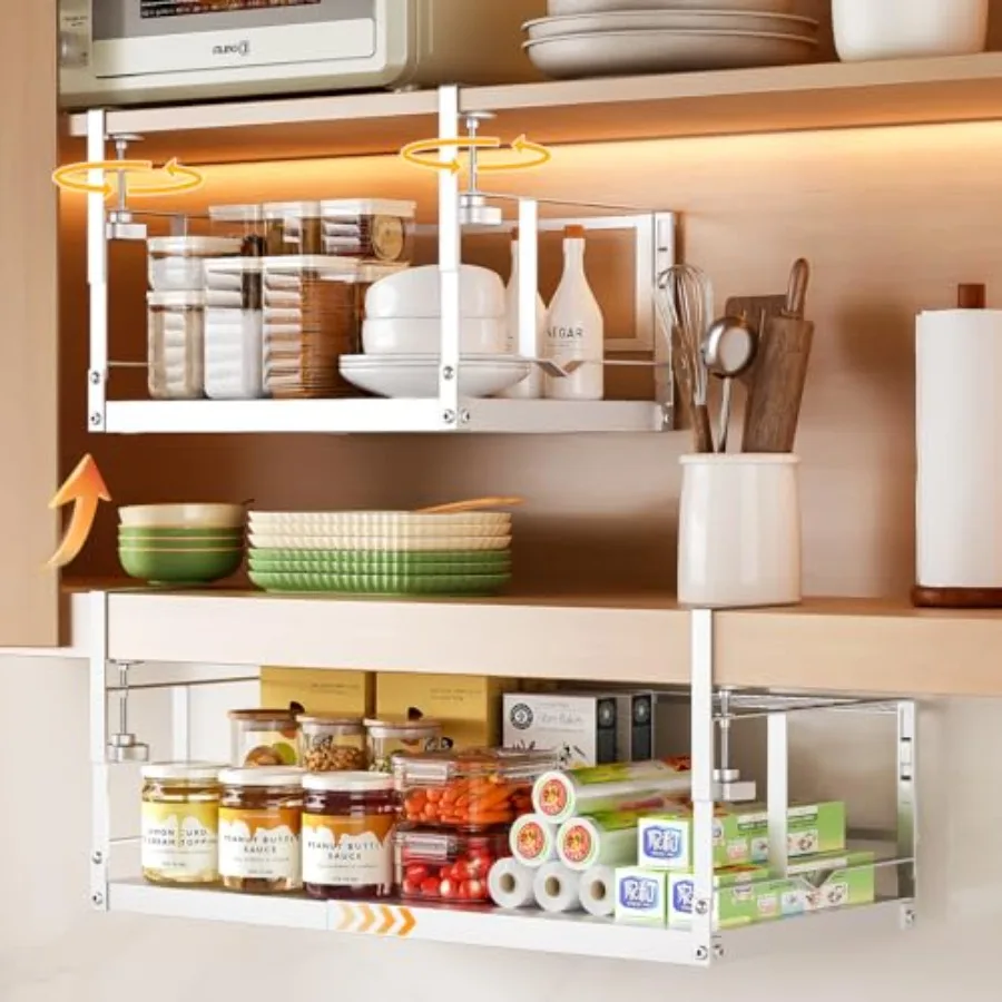 

prueBox Under Shelf Storage Basket Organizer Adjustable Hanging Holder with Knob Lock, Heavy Duty Metal Panel for Pantry, Kitch