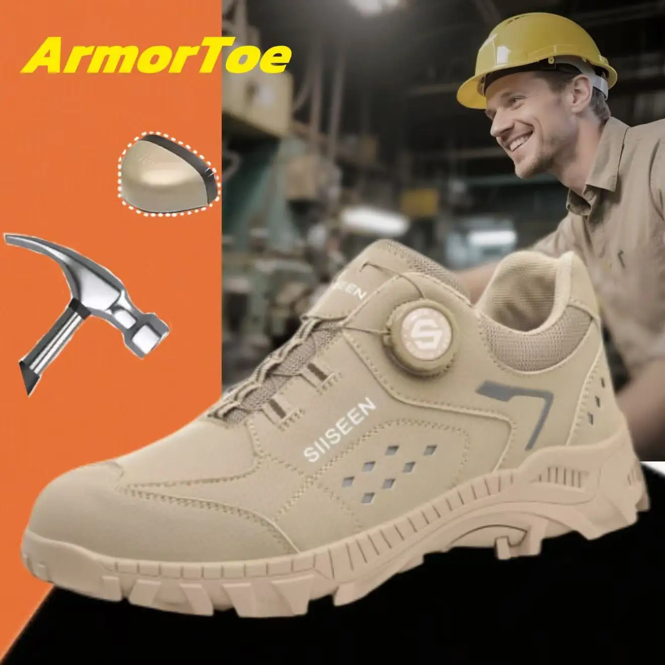

ArmorToe Four Seasons Models Swivel Buckle Safety Shoes Anti-smash Anti-stabbing Steel Head Work Shoes Non-slip #Armor2516