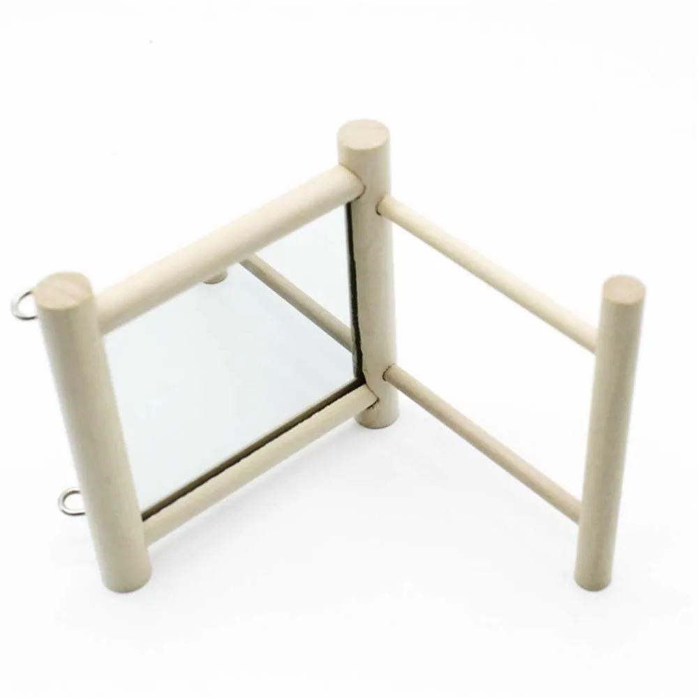 Wood Wood Bird Cage Perch Mirror Panel Double Standing Bars Avian Cage Accessory Smooth Cylindrical Bar Cage Mounted