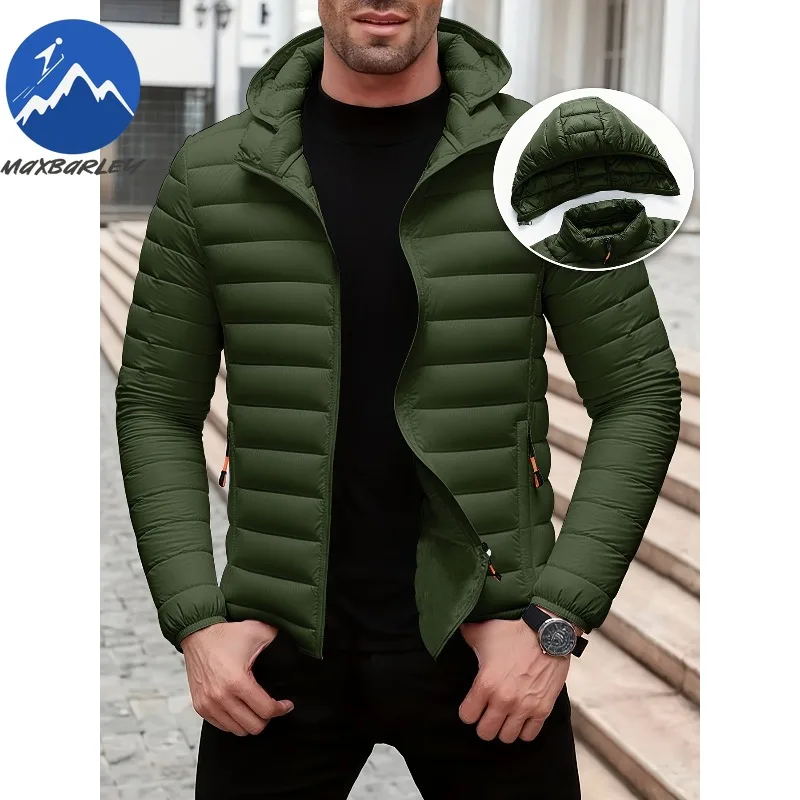 

Maxbarley Mens Lightweight Hooded Jacket Winter Windproof Solid Color Nylon Ski Hiking Outerwear Casual Detachable Hood Wear