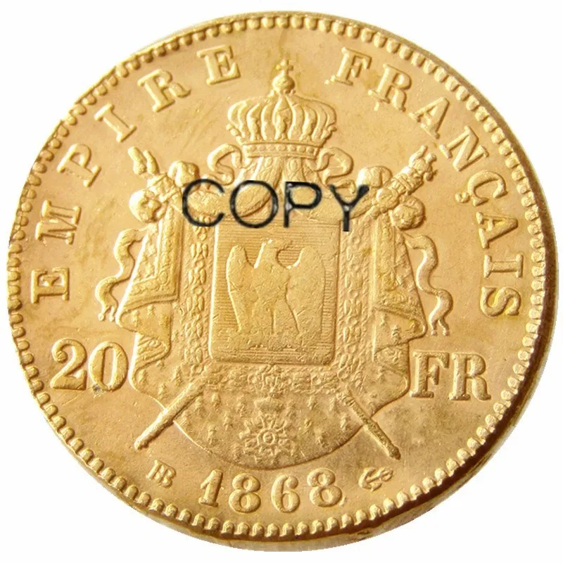 France 20 France 1868B Napoleon III Gold Plated Copy Decorative Coin