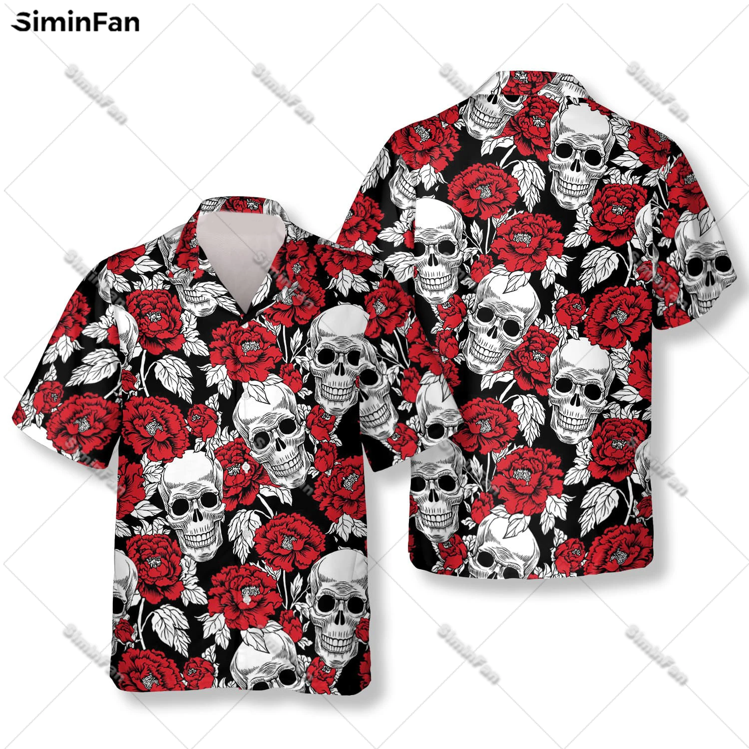 

Roses Skeleton Skull Men Hawaiian Short Sleeve Shirts 3D All Over Printed Male Lapel Tshirt Summer T-shirt Female Top Unisex Tee