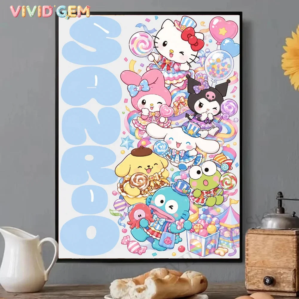 VIVID GEM 5D DIY Diamond Painting Hello Kitty Sanrio Kit Sanrio Family Display Artwork Characters Full Drill Rhinestone  Wall