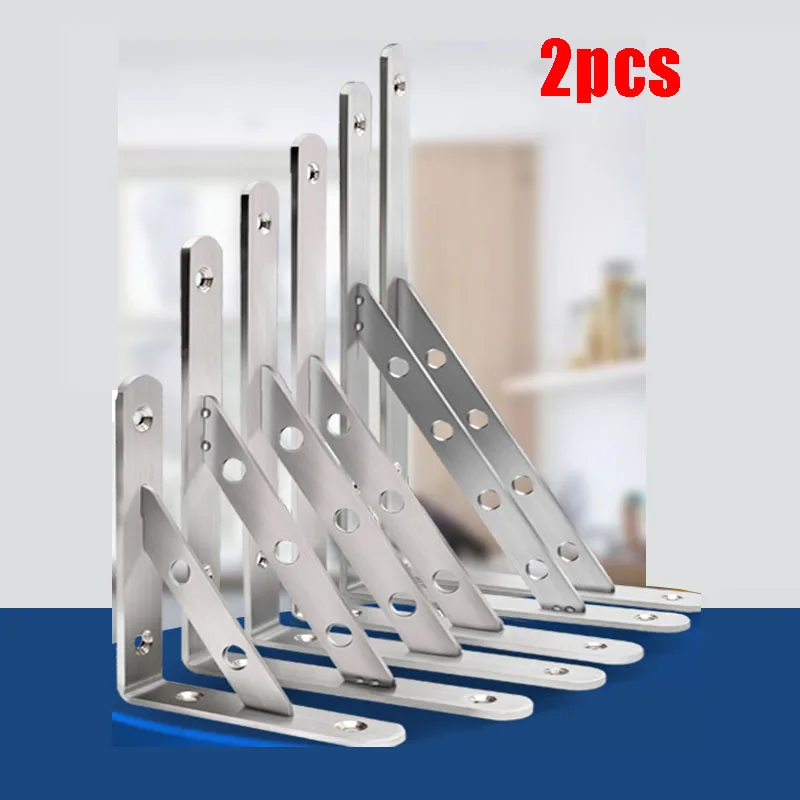 

2PCS Stainless Steel Triangle Brackets Bookshelf Wall Bracket Heavy Support Wall Mounted Bench Table Shelf Bracket Hardware