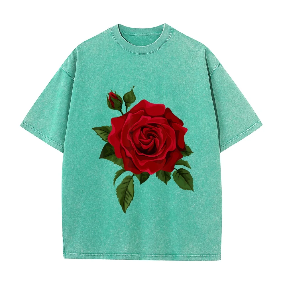 Single Red Roses Flower Of Cute Gardening T-Shirt Korean Reviews Men's Clothes Cotton T-Shirts For Men Summer Top Shirt Designer
