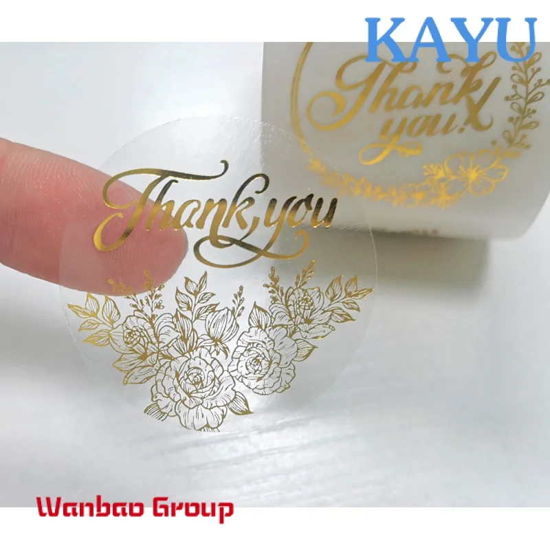 Custom  Custom Clear Rose Gold Hot Stamping Self Adhesive Label Die Cut Printing Vinyl PET Sticker.