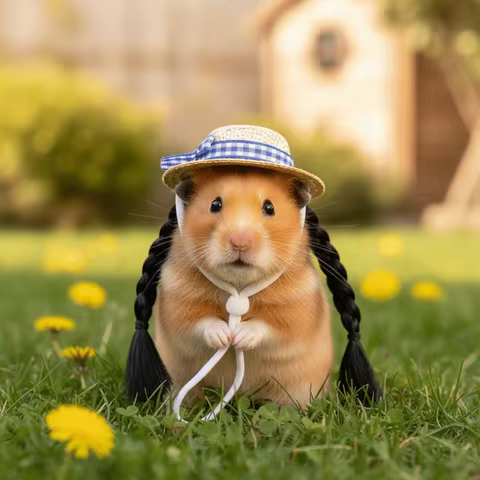 Funny Parrot Sun Hat with Elastic Strap Adjustable Double Braids Hat Lightweight Breathable Hamster Knitted Hat Photography