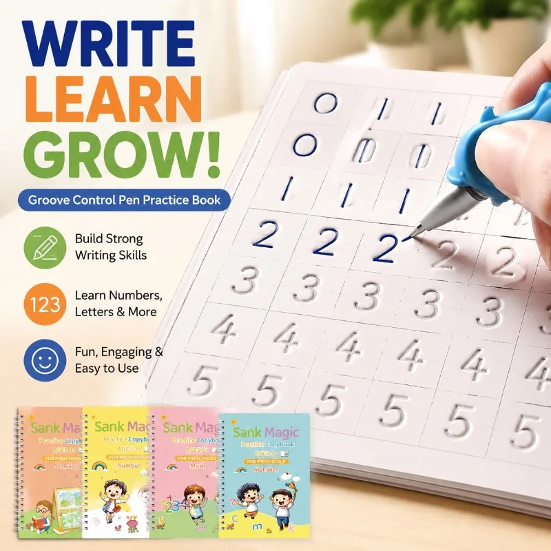 Grooved Handwriting Practice Book for Preschool Transition Enlightening Fun Tracing Notebook Primary School Kids Drawing Album