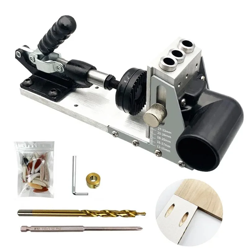 Pocket Hole Jig Kit 15 Degree Angle Drill Guide with Dust Collection Woodworking Tool for Strong Joints Joinery DIY