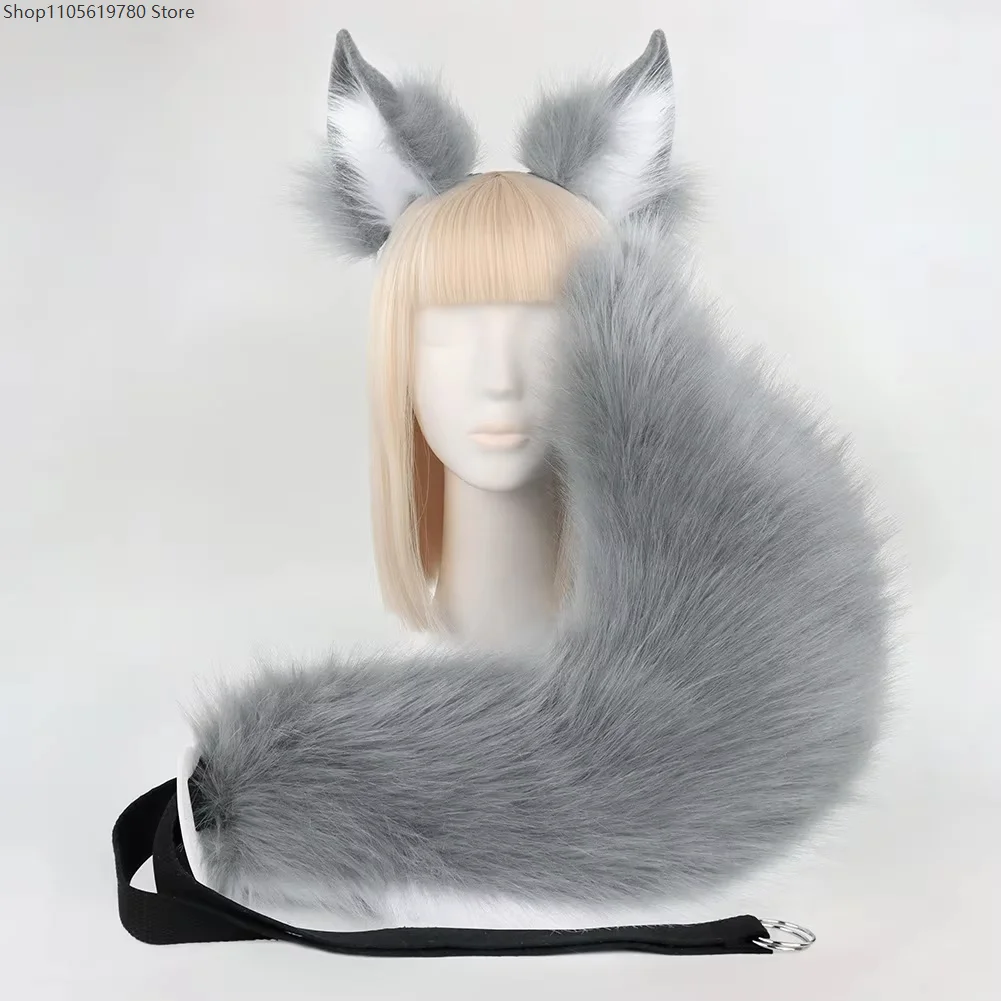 Soft Furry Plush Simulated Fox Ears Headband And Fluffy Tail Halloween Party Cosplay Dress Up Lovely Costume Matching Accessory