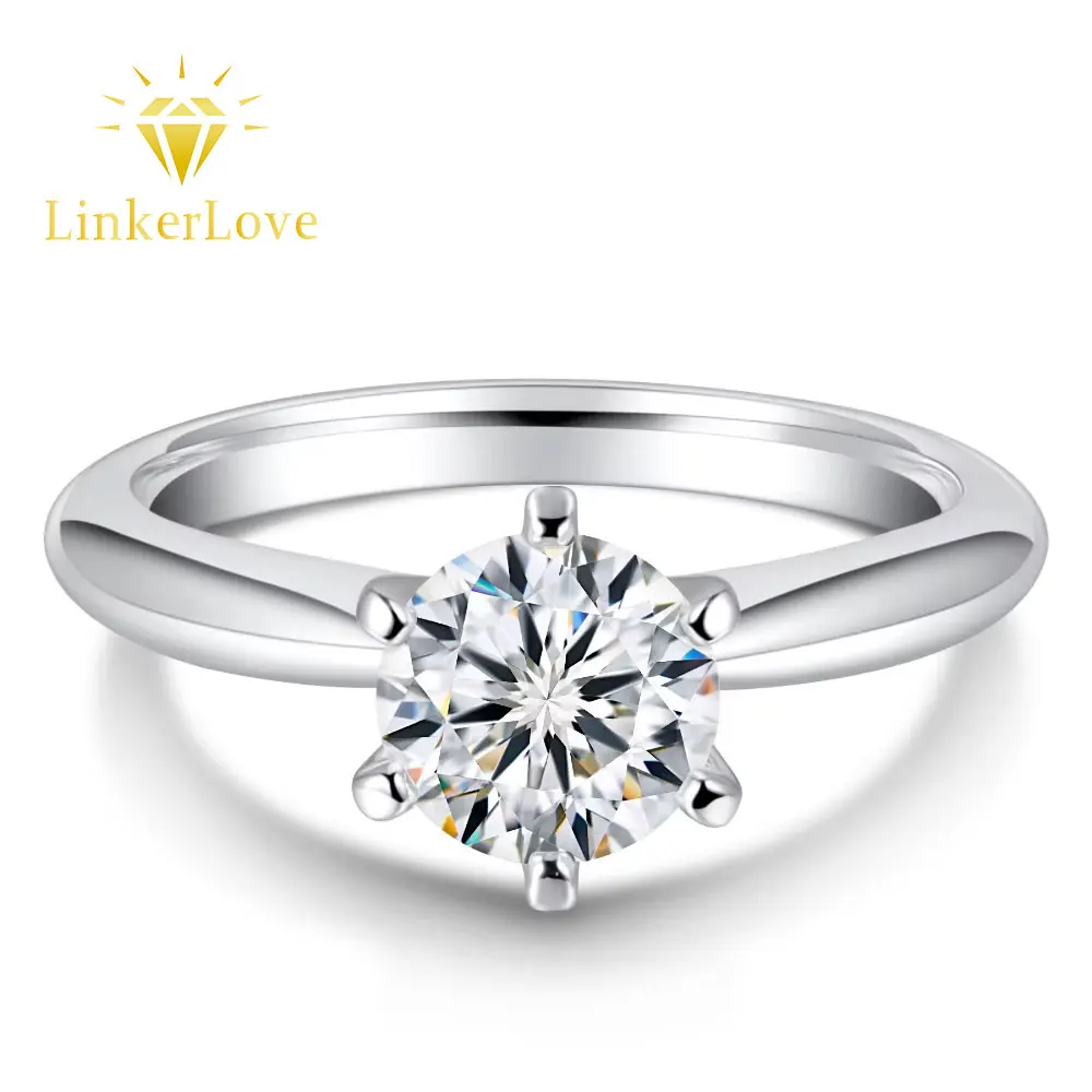 

LinkerLove 1.5CT Moissanite Engagement Ring S925 Sterling Silver White Gold Plated Diamond Wedding Band Fine Jewelry for Women